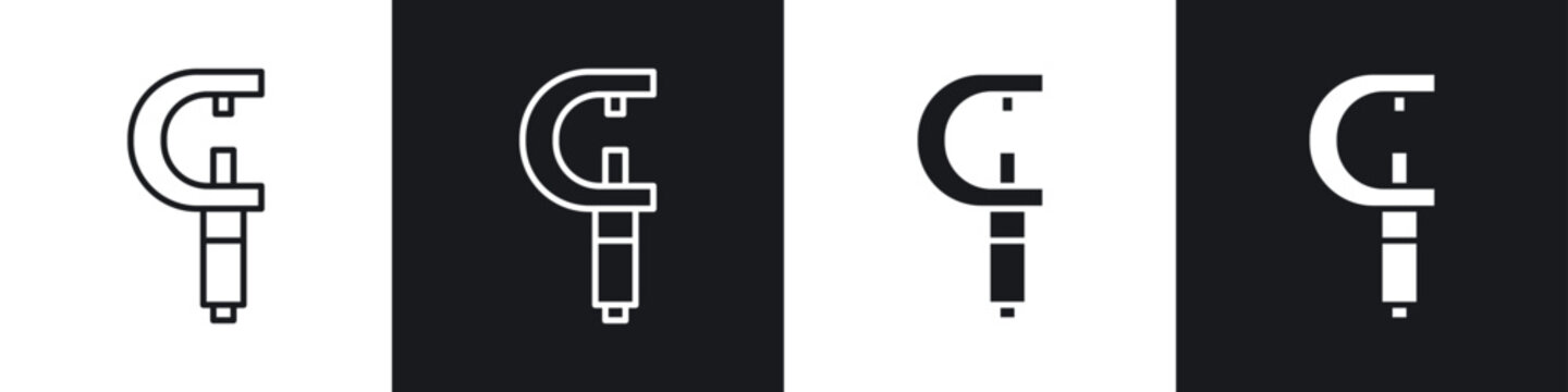 Micrometer icons collection in black and white filled and line versions