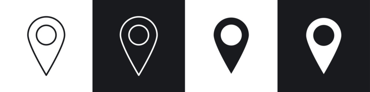 Marker icons collection in black and white filled and line versions