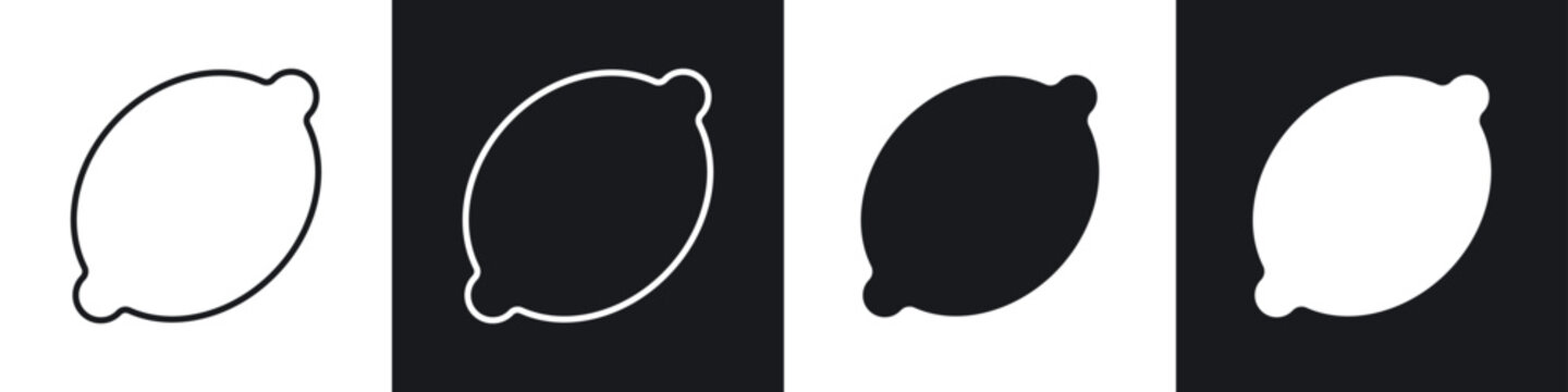 Lemon icons collection in black and white filled and line versions