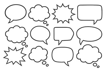 Speech bubbles and thought bubbles collection. Comic dialogue balloons vector set. Empty cartoon talk clouds and thinking shapes for communication, messages and quotes. Pop art style.