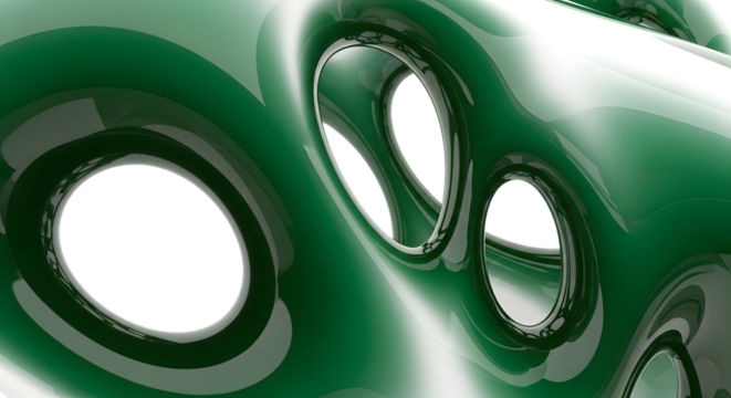 Abstract green organic shape with smooth glossy surface and holes, isolated on transparent background - Powered by Adobe