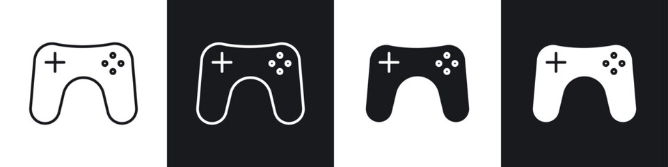 Gamepad icons collection in black and white filled and line versions © Bsbd