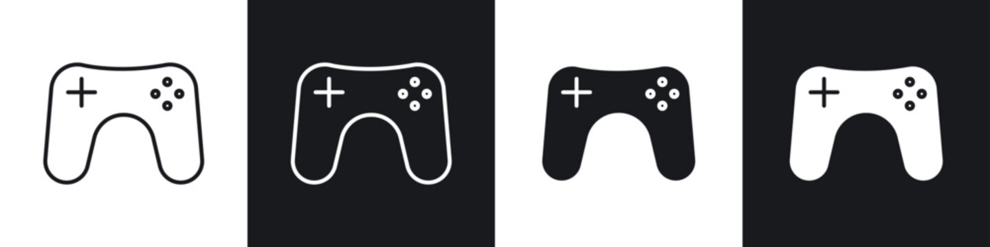 Gamepad icons collection in black and white filled and line versions