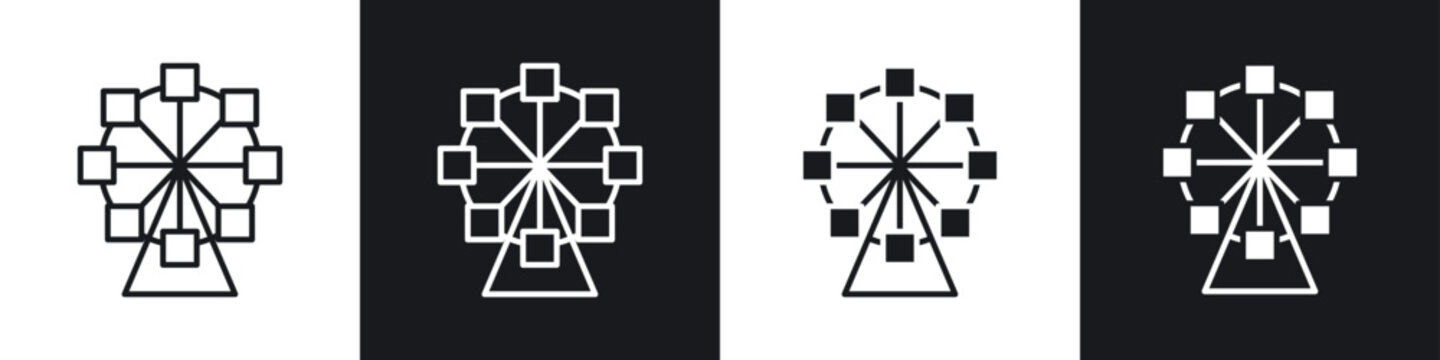 Ferris wheel icons collection in black and white filled and line versions