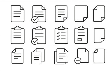Various Documents and Clipboards Line Icons Collection, Editable Stroke, Simple Isolated Thin Outline Symbols, Vector Cartoon Illustration for Websites, Apps, Books, Cards, Office