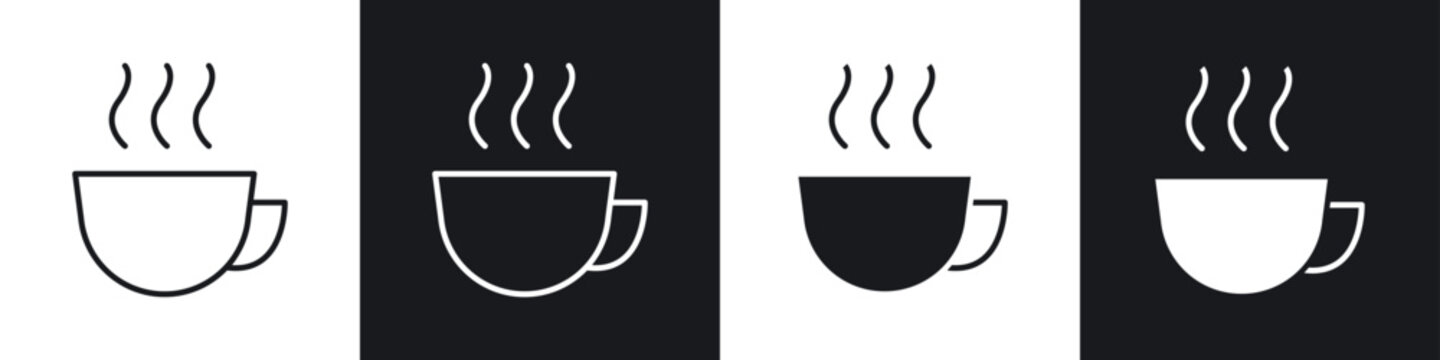 Coffee icons collection in black and white filled and line versions