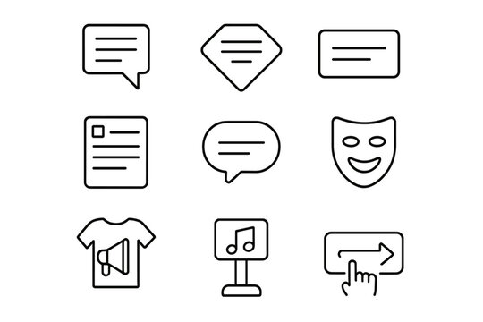 Advertising Icon Set. Outline icon set of Advertising slogans: tagline, catchphrase, headline, subheadline,