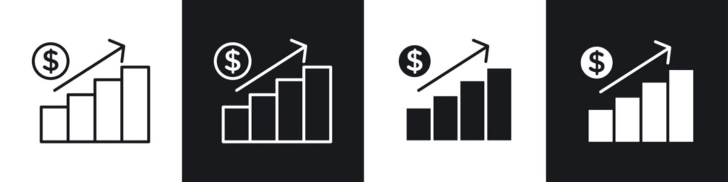 Chat arrow grow icons collection in black and white filled and line versions