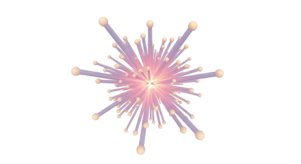 Abstract starburst with lavender rays ending in soft cream spheres on a black background