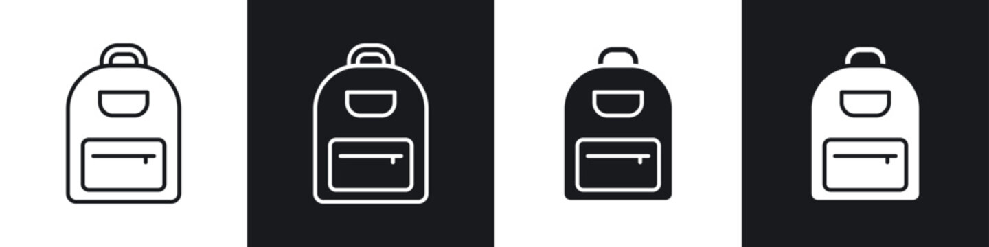 Backpack icons collection in black and white filled and line versions