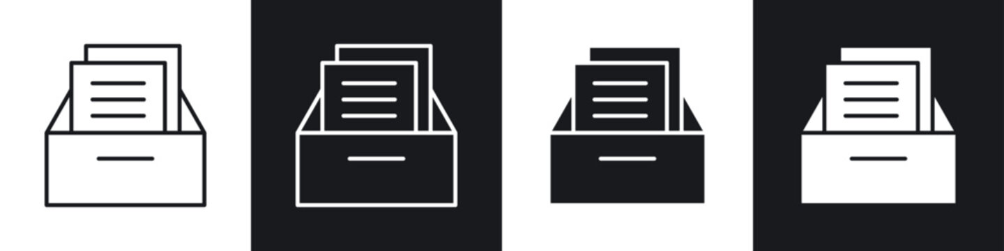 Archive icons collection in black and white filled and line versions