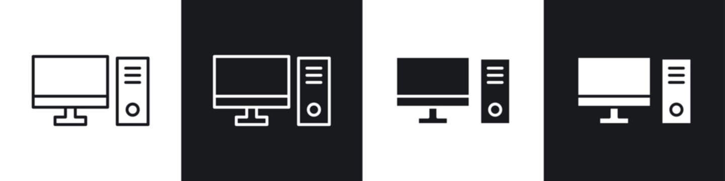 Computer icons collection in black and white filled and line versions