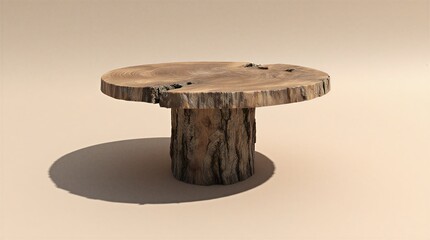 natural wood slice podium with soft sunlight and shadow | interior design, product display, decorative, natural furniture, lighting theme