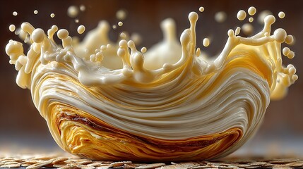 Liquid splash crown shape beige brown colors abstract background close up.