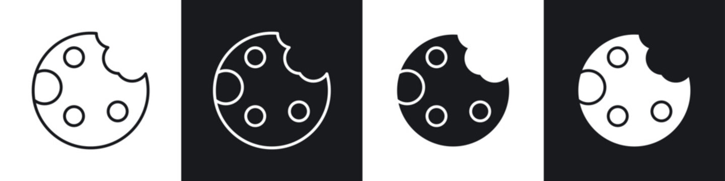 Cookie icons collection in black and white filled and line versions