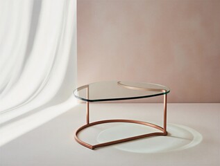 luxury modern minimal acrylic beige side table with blowing curtain | fashion, beauty, jewelry, display, interior design theme