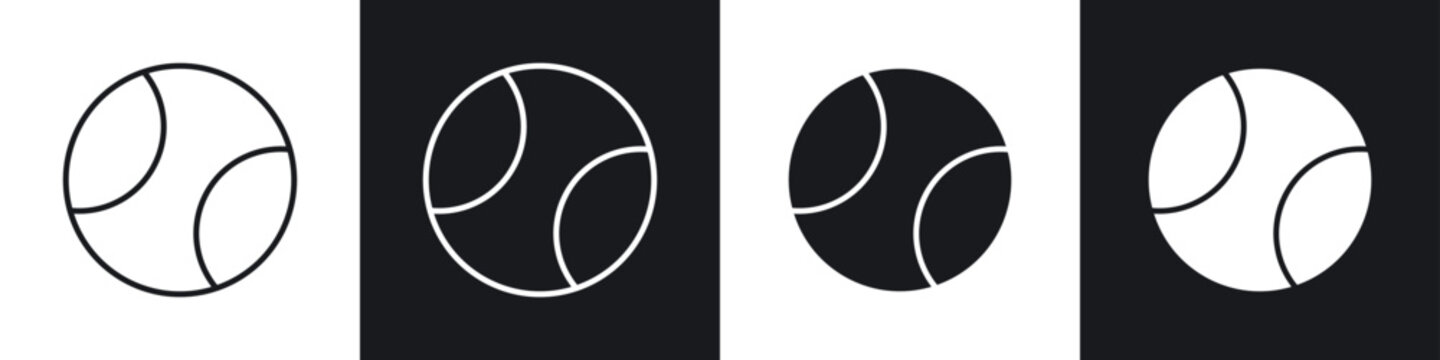 Tennis icons collection in black and white filled and line versions