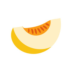Slice of yellow melon fruit illustration with seeds and flesh isolated on white background in flat cartoon vector style