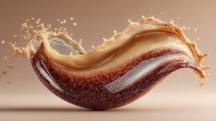 Coffee liquid splash brown and beige tones abstract illustration on plain background.
