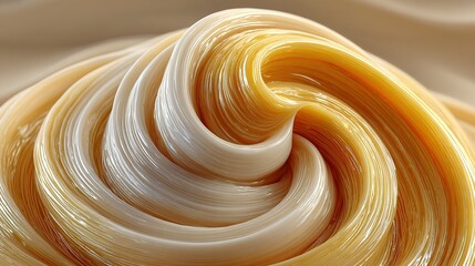 Swirl of golden caramel or fudge candy filling close up macro shot.