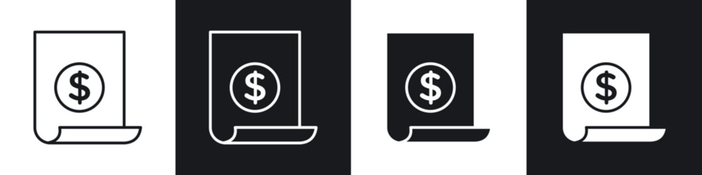 Invoice icons collection in black and white filled and line versions