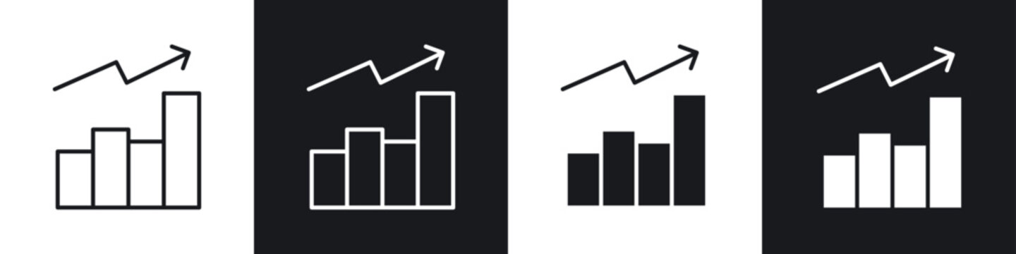 Chart histogram icons collection in black and white filled and line versions