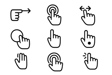 Fototapeta premium Infotainment Gesture Icons. Outline icon set of infotainment gestures: swipe arrow, tap icon, zoom pinch,