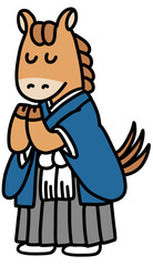 2026年馬年の年賀イラスト拝む馬