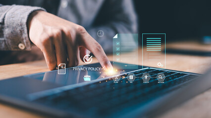 Professional concept of digital privacy policy, data protection, and cybersecurity compliance for business, ensuring secure management, online trust, corporate governance in modern technology systems