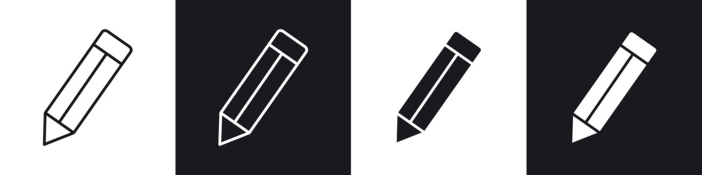 Pencil icons collection in black and white filled and line versions