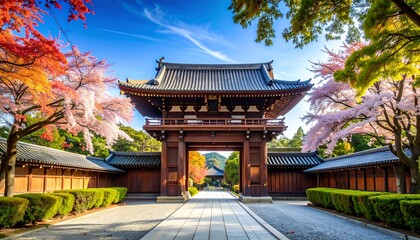 Japanese temple gate with vibrant colors