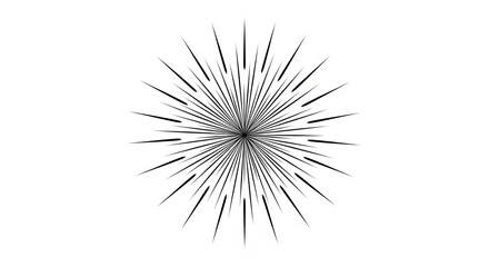 Fototapeta premium Stylized black sunburst or starburst design with radiating lines, representing energy and light, isolated on a transparent background.