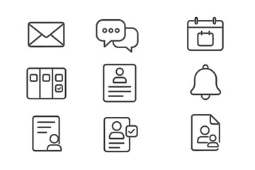 Communication Tools Icons. Outline icon set of Communication tools: email, chat app, video call, calendar