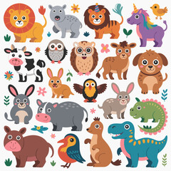 Fototapeta premium Delightful Animal Friends A Charming Collection of Whimsical Creatures and Cute Cartoon Characters