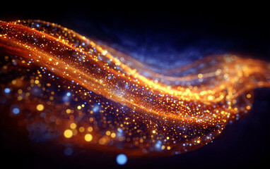 Abstract glowing particles with wavy patterns in dark background