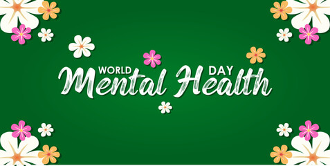 World Mental Health Day Vector Illustration on October 10 featuring Mental Health Awareness a Symbol with a beautiful woman closing her eyes and Flowers in a Flat Background