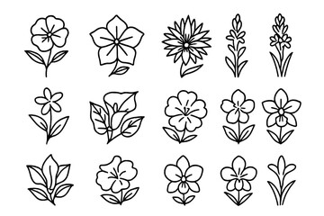 Night-Blooming Flowers Icons. Outline icon set of Night-blooming flowers: evening primrose, moonflower,