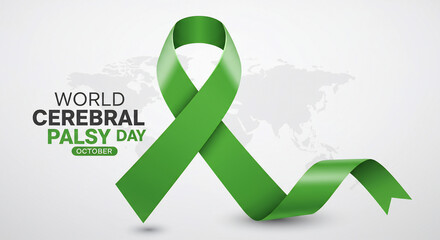 Vibrant green ribbon symbolizing World Cerebral Palsy Day in October