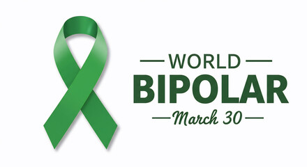 World Bipolar Day: Green Awareness Ribbon. March 30th