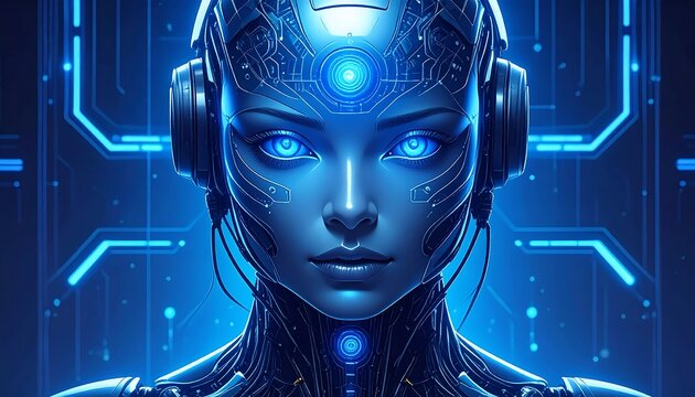 Close-up of a futuristic robot woman