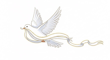Obraz premium Graceful white dove carries luminous ribbon symbolizing peace, hope, and new beginnings