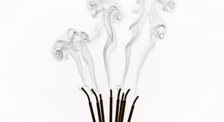 Fototapeta premium Graceful incense smoke swirls upwards, creating an atmosphere of calm and tranquility for meditation and relaxation.