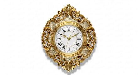 Elegant ornate gold wall clock with Roman numerals and intricate detailing