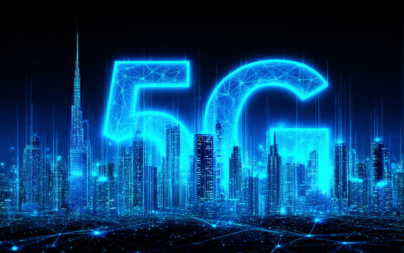 5G Technology and Modern City Skyline Display - Powered by Adobe