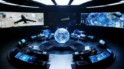 Futuristic Command Center Global Surveillance & Tactical Operations - Powered by Adobe