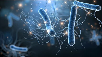 Exploring the World of Bacteria in a Microscopic View Showcasing Their Movement and Structure in a Vibrant Environment - Powered by Adobe