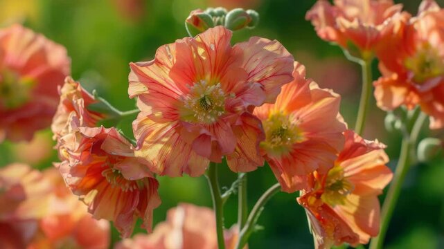 Close-up of vibrant red and orange flower blooms in a garden setting.
