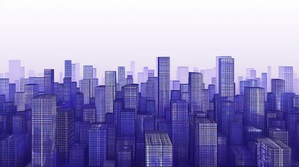 Obraz premium Abstract Blue City Skyline with Modern Skyscrapers Under White Sky