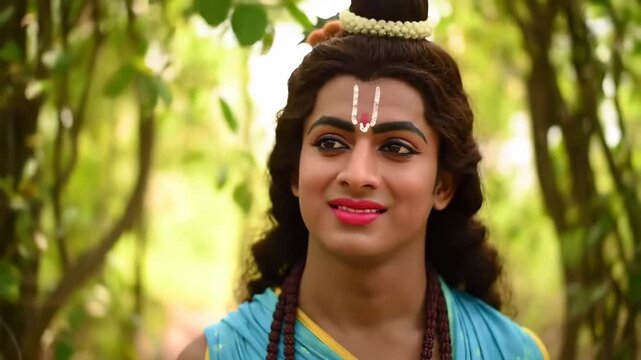 Mythological Depiction A Divine Figure in a Forest Setting
