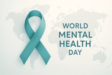Teal awareness ribbon for world mental health day with text on a light background